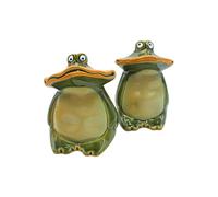 Lot de 2 Grenouilles décoratives pour Jardin, terrasse ou étang - Figurines Grenouilles décoratives en céramique assises lasurées en Vert foncé - Dimensions (L x l x H) : Environ 7 x 7 x 10 cm.