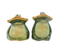 Lot de 2 grenouilles décoratives XL - Grenouilles pour jardin, terrasse ou étang - Figurines grenouilles en céramique assises et lasurées en vert foncé - Dimensions (L x l x H) : environ 9 x 9 x 12 cm