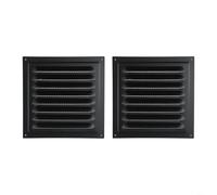 Lot de 2 grilles d'aération carrées en acier inoxydable - 20 x 20 cm - Avec moustiquaire - Pour installation au plafond ou au mur latéral - Noir
