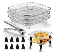 Lot de 2 grilles de cuisson empilables pour friteuse à air chaud Dual Zone Airfryer en acier inoxydable avec 4 trépieds, accessoires pour friteuse à air chaud, Dual Air Fryer pour frites et ailes de