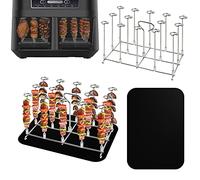 Lot de 2 grilles de cuisson pour friteuse à air chaud, en acier inoxydable, pour Ninja Foodi AF300EU AF400EU, avec rôtissoire vertical, armature, Dual Zone Air Fryer