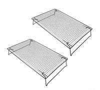 Lot de 2 grilles de refroidissement pliables pour four avec pieds pliables, grille en carbone pour rôtir des biscuits, séchage des fruits, griller - Noir - 42,5 x 27,7 cm - Rangement facile - Passe au