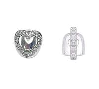 Lot de 2 Grillz plaqué or avec cœur creux en diamant pour vos dents - Pour homme et femme, Silver, Laiton, Pas de gemme
