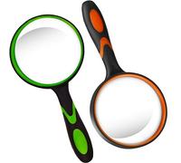 Lot de 2 grosses loupes 80 mm, loupe à main, 10 loupes en verre véritable, pour enfants âgés, tige souple, pour lecture de livres, observation d'insectes et de loisirs, études d'enseignement (vert et