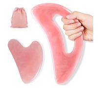 Lot de 2 Gua Sha pour le corps avec un sac de rangement, outil Guasha en quartz rose pour thérapie physique, relaxation musculaire et soulagement de la douleur, élimination de la fatigue, massage du