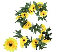 Lot de 2 Guirlande Fleurs Artificielles, vignes de Tournesol artificielles avec 10 têtes Big Silk Sunflower - Superbe Guirlande à Suspendre pour la Maison, la Cuisine, Les fêtes, Les Mariages Deco