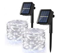 [Lot de 2] Guirlande Lumineuse Exterieur Solaire, BrizLabs 120 LED Guirlande Guinguette Solaire Étanche 12M 8 Modes Fil de Cuivre Guirlande pour Jardin Terrasse Mariage Noël Fête, Blanc Froid