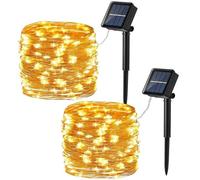 [Lot de 2] Guirlande Lumineuse Exterieur Solaire, PhilzOps 12M 120 LED Noël Guirlande Lumineuse Solaire 8 Modes Étanche Fil Cuivre Lumière pour Décoration Noël Jardin Terrasse Maison Fête, Blanc Chaud