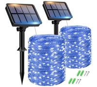 Lot de 2 Guirlande Solaire Exterieur, 15+2m 150LED Guirlande Lumineuse Exterieure Solaire Étanche 8 Modes, Guirlande Extérieure Solaire Décoration pour Jardin Terrasse Cour Maison Noël Mariage Fête