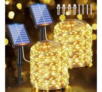 Lot de 2 Guirlande Solaire Exterieur, 15m 150LED Lumineuse Étanche, 8 Modes Décoration pour Jardin Terrasse Cour Noël Mariage Fête, Blanc Chaud