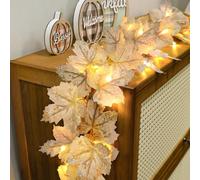 Lot de 2 guirlandes d'automne avec lumières - Décorations d'automne pour la maison, guirlande de feuilles d'érable éclairées - Total de 4,9 m - 40 LED - Fonctionne à piles - Récolte d'automne