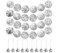 Lot de 2 guirlandes de boules disco à paillettes - Bannière et 12 mini boules à facettes disco - Petites boules disco - Guirlande argentée pour boules de Noël, carnaval, fête disco des années 80