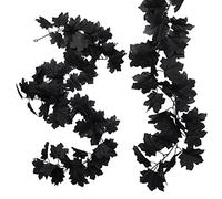 Lot de 2 guirlandes de feuilles d'érable artificielles d'automne de 1,5 m/pièce à suspendre - Guirlande de feuillage d'automne artificiel - Décoration d'Halloween noire pour la maison, la cheminée, la