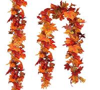 Lot de 2 guirlandes de feuilles d'érable artificielles d'automne de 1,5 m/pièce de vigne d'automne à suspendre, guirlande de feuillage d'automne artificiel, décoration de Thanksgiving, décoration pour