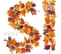Lot de 2 guirlandes de feuilles d'érable d'automne de 1,8 m
