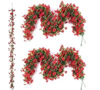 Lot de 2 guirlandes de fleurs artificielles de 1,8 m de long avec 132 tiges en rotin violet pour décoration de fête de mariage, motif marguerite et lierre réaliste, utilisation en intérieur et en