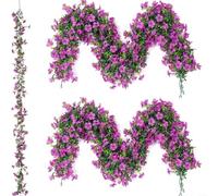 Lot de 2 guirlandes de fleurs artificielles violettes en rotin de 180 cm avec 132 tiges pour décoration de fête de mariage, clôture de jardin, intérieur et extérieur (violet)
