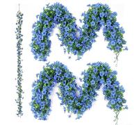 Lot de 2 guirlandes de fleurs artificielles violettes en rotin de 180 cm avec 132 tiges pour décoration de fête de mariage, clôture de jardin, intérieur et extérieur (bleu)