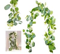 Lot de 2 Guirlandes de Fleurs d'Eucalyptus Artificielles 1,8M, Plante Suspendue Vigne Verte pour Arche de Mariage, Table, Mur, Balcon, Guirlandes Décoratives Maison