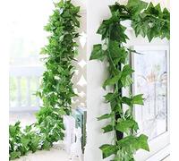 Lot de 2 guirlandes de lierre artificiel, résistantes aux UV, fausses feuilles de vigne vertes, fausses plantes grimpantes à suspendre, décoration pour mariage, fête, mur, décoration de la maison
