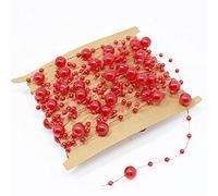 Lot de 2 guirlandes de perles artificielles pour bougies flottantes, 5 m par fil de perles pour remplissage de vase, décoration de table de mariage, fête, centre de table (rouge)