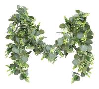 Lot de 2 guirlandes d'eucalyptus artificielles de 1,5 m avec fleurs, décoration de verdure pour printemps et été, pour table, maison, mariage, fête, vert