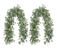 Lot de 2 guirlandes d'eucalyptus décoratives de 180 cm, guirlande d'eucalyptus, guirlande de fleurs artificielles, guirlande de lierre, décoration de communion, vert eucalyptus, pour arche de mariage