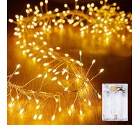 Lot de 2 guirlandes lumineuses à piles de 1,5 m avec 50 LED en forme de pétard - Étanche - Fil argenté - Pour bricolage, couronne, désherbage, décoration de Noël intérieure ou extérieure - Blanc chaud