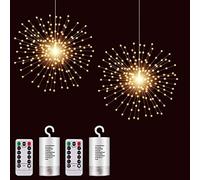 Lot de 2 guirlandes lumineuses décoratives à suspendre, 200 LED, alimentées par piles, feux d'artifice avec télécommande, lumières étoile pour jardin