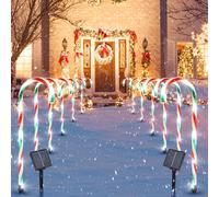 Lot de 2 guirlandes lumineuses en sucre d'orge d'extérieur de 56 cm, 12 décorations de Noël en sucre d'orge, 8 modes, lumières solaires vertes pour allée de Noël, cour, jardin, allée