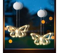 Lot de 2 guirlandes lumineuses LED pour fenêtre - Décoration de printemps - Papillon à suspendre - Guirlande lumineuse avec ventouses - Éclairage de fenêtre à piles - Pour l'extérieur et l'intérieur -
