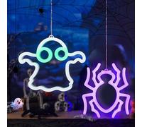 Lot de 2 guirlandes lumineuses LED pour fenêtre d'Halloween avec crochets - Décoration d'intérieur - Guirlande lumineuse à piles - Éclairage extérieur (2 pièces)