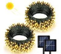 Lot de 2 guirlandes lumineuses solaires de Noël d'extérieur de 50 m avec 480 LED pour l'extérieur, étanche, 8 modes, guirlande lumineuse scintillante pour terrasse, arbre, jardin, décoration de fête