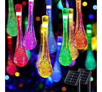 Lot de 2 guirlandes lumineuses solaires en forme de goutte d'eau, 20 m, 100 LED, étanches, 8 modes d'éclairage pour jardin, arbre de Noël, terrasse, cour, fête, décoration de vacances (100 LED,