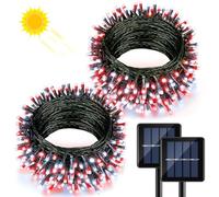 Lot de 2 guirlandes lumineuses solaires pour extérieur, 480 LED, 8 modes, étanches, à énergie solaire, lumière scintillante pour jardin, terrasse, arbre, décoration de jardin, rouge et blanc