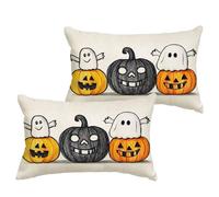 Lot de 2 Halloween Housse Coussin 70x90 cm Impermeable Lin Taie Oreiller Rectangulaire Double Face Imprimé avec Fermeture à Glissière Invisible, Jaune Coussin Décoration pour Canapé, Salon 1B-837