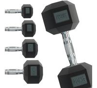 Lot de 2 Haltères Hexagonaux 5 kg en Caoutchouc Poignée Chromé Musculation