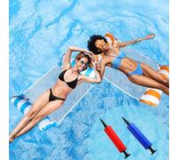 Lot de 2 hamacs à eau 4 en 1 avec filet et hamac gonflable de piscine - Hamac de piscine & hamac à eau, lit flottant et fauteuil lounge pour adultes et enfants - Bleu et orange
