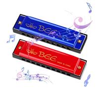 Lot de 2 harmonica diatonique - 10 trous - 20 tons - Bleu - Cadeau de musique parfait pour les enfants, les adultes, les débutants et les interprètes (rouge bleu)