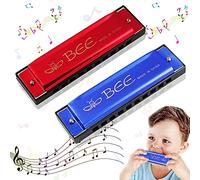 Lot de 2 Harmonica diatonique pour enfants - Harmonica diatonique à 10 trous - Harmonica major blues - Harmonica pour enfants - Jouet pour débutants (bleu et rouge)