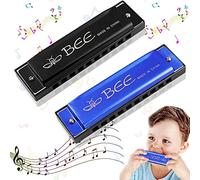 Lot de 2 Harmonica diatonique pour enfants - Harmonica diatonique à 10 trous - Harmonica major blues - Harmonica pour enfants - Pour débutants - Bleu et noir