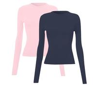 Lot de 2 hauts à manches longues pour femme - Haut de sport confortable et fin - Couche de base classique - Couleur pure - Polyvalents - Confortables et doux - Haut ajusté basique, C, XL
