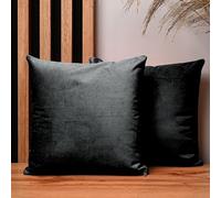 Lot de 2 Housse Coussin 30 x 30 cm Noir Rectangle - en Velours, avec Fermeture éclair - taies d' Oreiller 30x30 décoratives, Decoration Salon, Decoration Chambre à Coucher