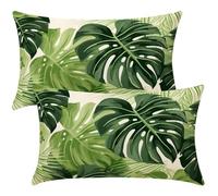 Lot de 2 Housse Coussin 30x50 cm Housses de Coussin Feuilles Été Coussins Décoratifs en Lin Taie D'Oreiller Vert Housse de Coussins Rectangulaire pour Canapé, Lit, Chaise, Jardin, D'Extérieur -SC81