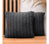 Lot de 2 Housse Coussin 35 x 35 cm Anthracite Rectangle - en Fausse Fourrure avec Coutures, avec Fermeture éclair - taies d' Oreiller 35x35 décoratives, Decoration Salon, Decoration Chambre à Coucher