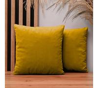 Lot de 2 Housse Coussin 35 x 35 cm Jaune Rectangle - en Velours, avec Fermeture éclair - taies d' Oreiller 35x35 décoratives, Decoration Salon, Decoration Chambre à Coucher