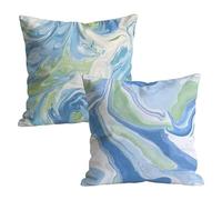 Lot de 2 Housse Coussin 40x40cm Doux Velours Abstrait Motif Taie Oreiller, Taie d'oreiller Decoration Lavable avec Fermeture Éclair Invisible, pour Canapé Extérieur Jardin Salon Decor, Bleu W-P-3268