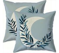 Lot de 2 Housse Coussin 40x40cm Lune Carré Velours Double Face Impermé Decoratif Housses de Coussin avec Fermeture éclair Invisible Feuille Taie Oreiller pour Patio Canape Balcon Decor，A-665