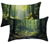 Lot de 2 Housse Coussin 40x80 Vert Housse Coussin Exterieur, forêt Coussins Canapé Lin Taie Oreiller, Protege Oreiller Impermeable, pour Canapé Patio Jardin Chaise Salon Chambre Lit Ferme Décor k-624
