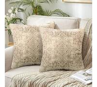 Lot de 2 Housse Coussin 45x45 Boheme Moderne Decoratif Taie d'oreiller Lin Housses de Coussin Beige Mandala Motif Carrée Coussin Decoratif pour Chaise Longue Fauteuil Salon Chambre Lit Luxe Léger